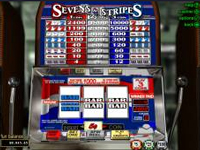 Sevens and Stripes is a wonderful Real Time Gaming Progressive Jackpot game slots game. It has 3 reels and 1 payline with a three coin max bet per spin.